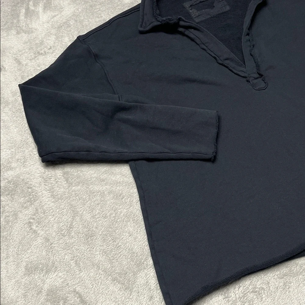 NEW Frank & Eileen S 100%‎ Cotton Triple Fleece Navy Blue Henley Sweatshirt USA